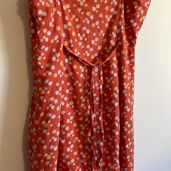 F21 Ditsy Floral Baby Doll Linen Medium Orange Yellow Retro Tank Shift Button - Picture 8 of 13